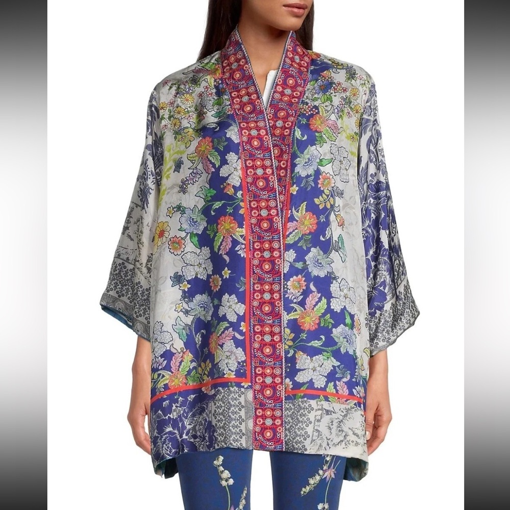 Johnny Was Reversible 100% Silk Ono Emilia Boho Kimono Oversized S EUC
